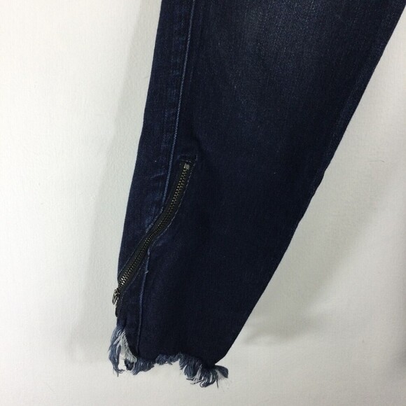 Kancan Womens Fringe Hem Ankle Zip Skinny Dark Wash Denim Jeans Blue Size 24 - Picture 4 of 11